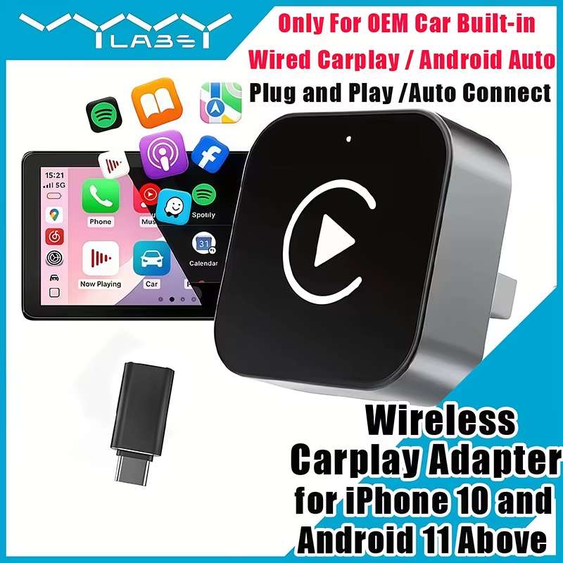 Phone Accessories Unique - 2-in-1 Wireless CarPlay Adapter Plug-and-Play for