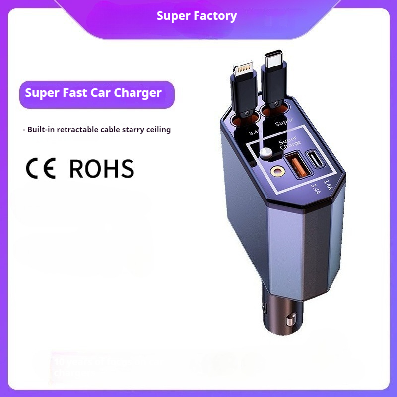 120W Car Charger with Telescop - Fast Charging Cable ulasan dan harga