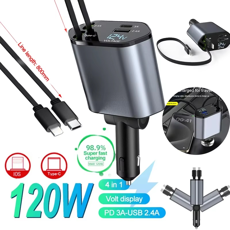 120W 4 in 1 retractable car ch - Fast Charging Cable ulasan dan harga